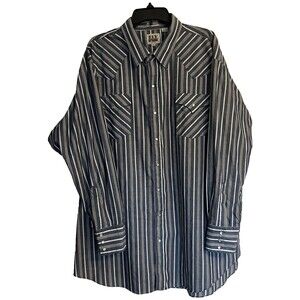 Fly Cattleman Blue Stripe Pearl Snap Long Sleeve Men's Western Shirt 3X Big Man